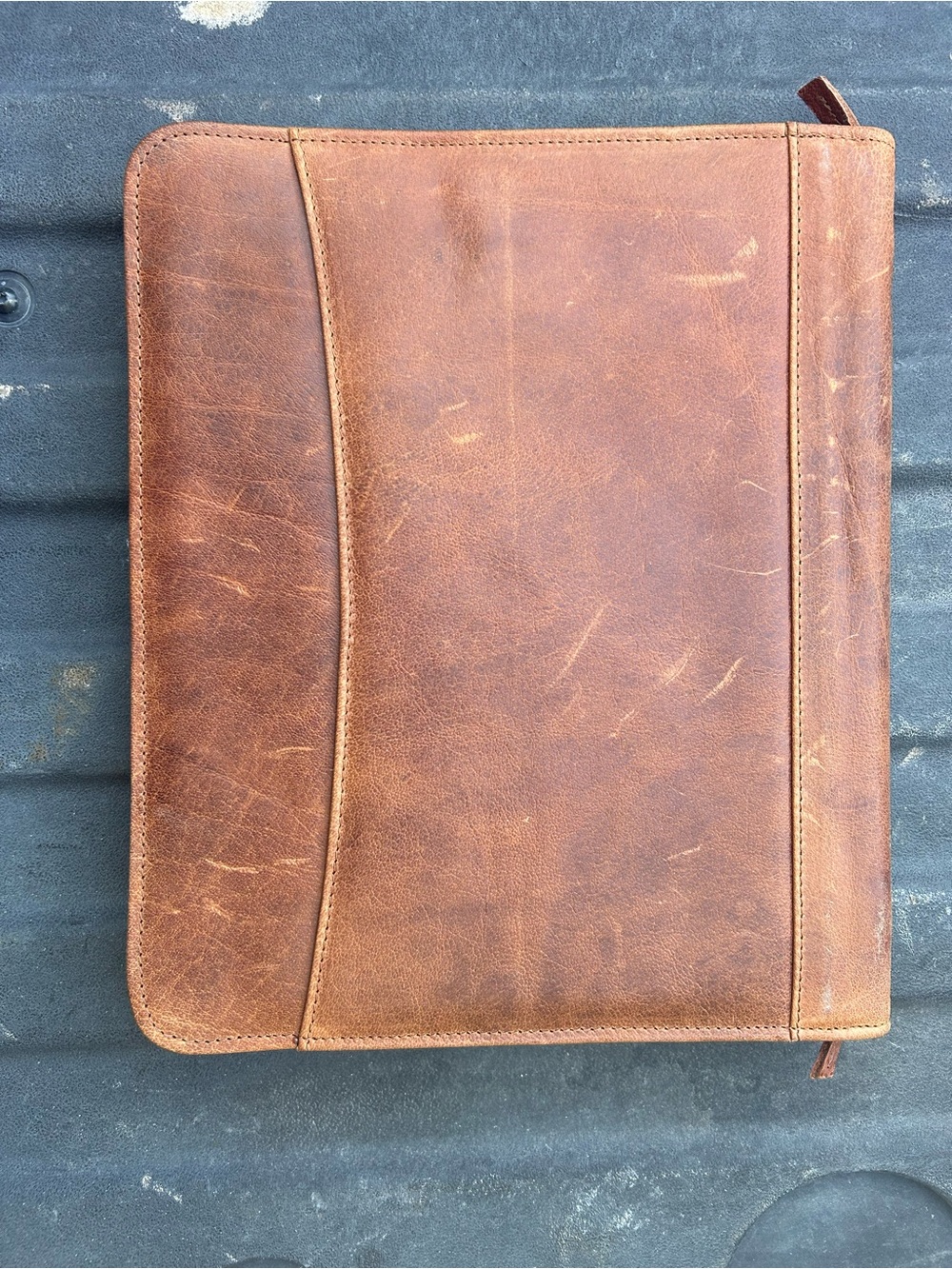Brown Leather Zippered Portfolio - Picture 2 of 12